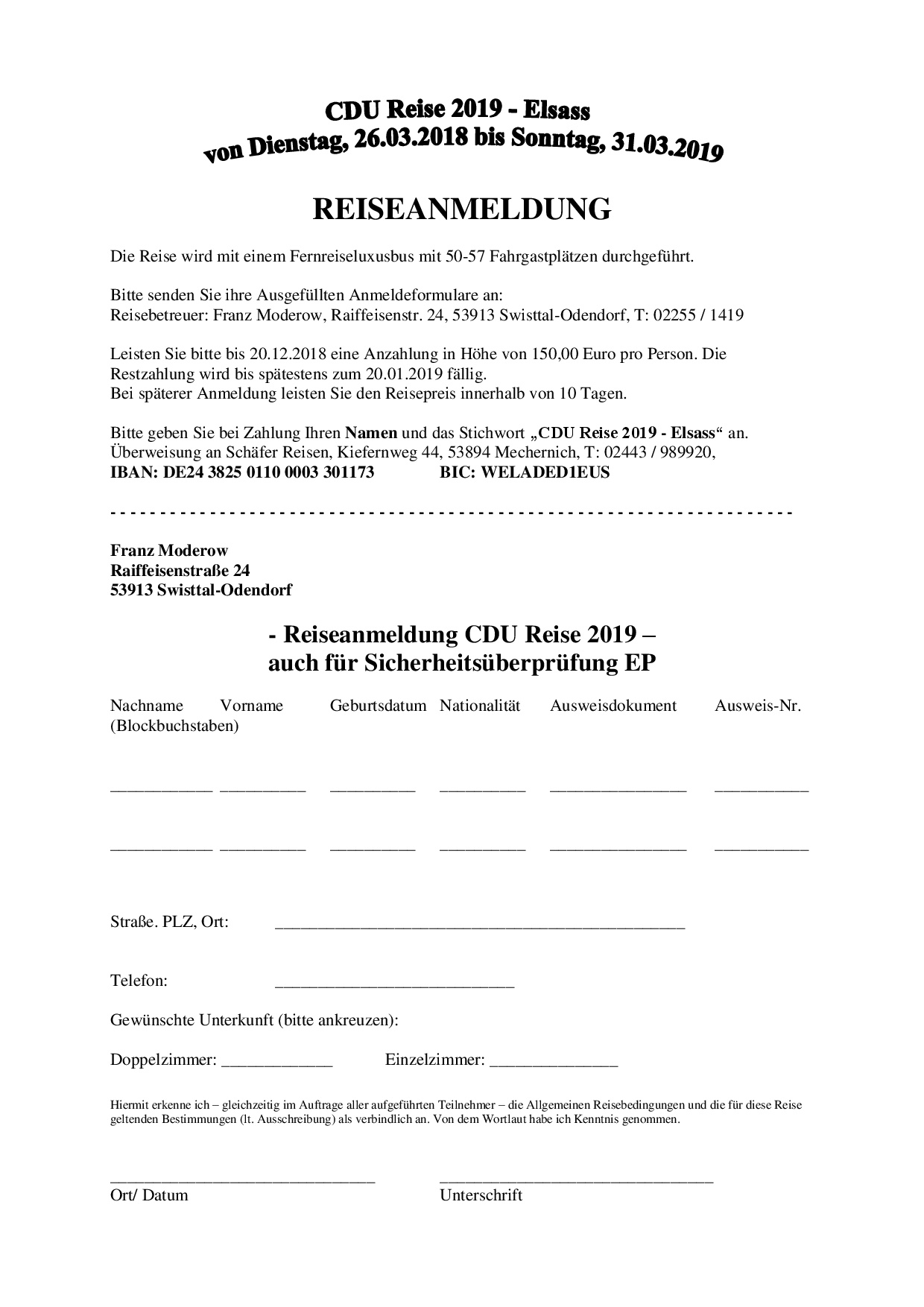 Reiseanmeldung - CDU-Reise 2019 in den Elsass