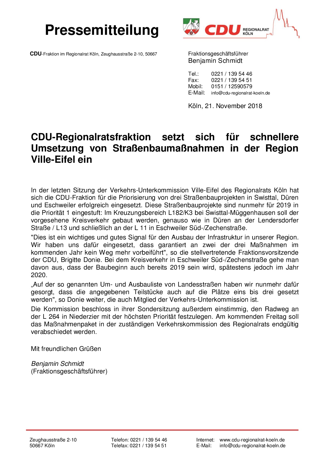 Pressemeldung der CDU-Regionalratsfraktion
