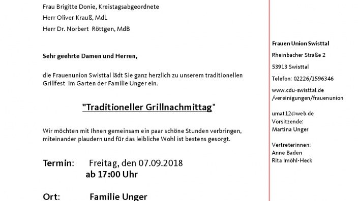 Einladung zum traditionellen Grillfest am 07.09.2018