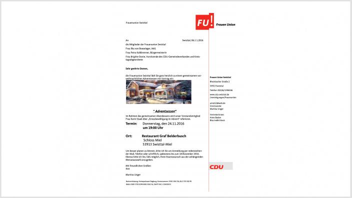 Einladung der FU zum Adventsessen